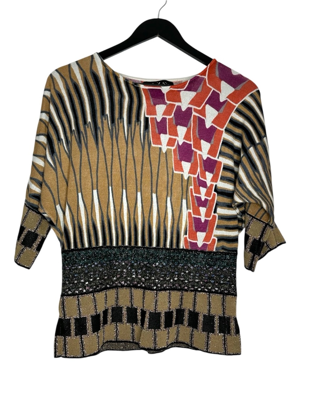 Custo Barcelona Abstract Print Metallic Knit Top Short Sleeve Small Quiet luxury